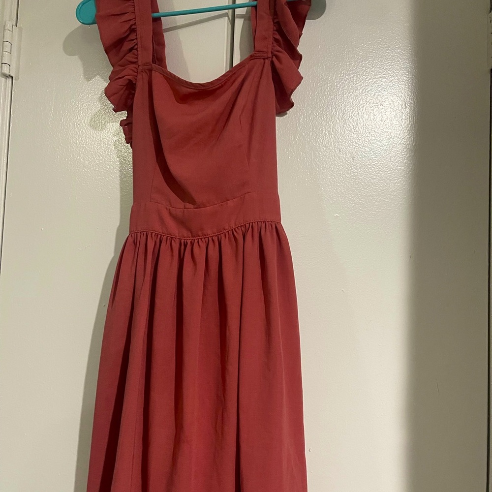 Size S Tie Back Ruffle Strap Skater Dress.